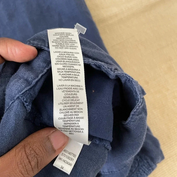 Chico's Pants Crop High Rise Straight Linen Navy Blue - Picture 3 of 7